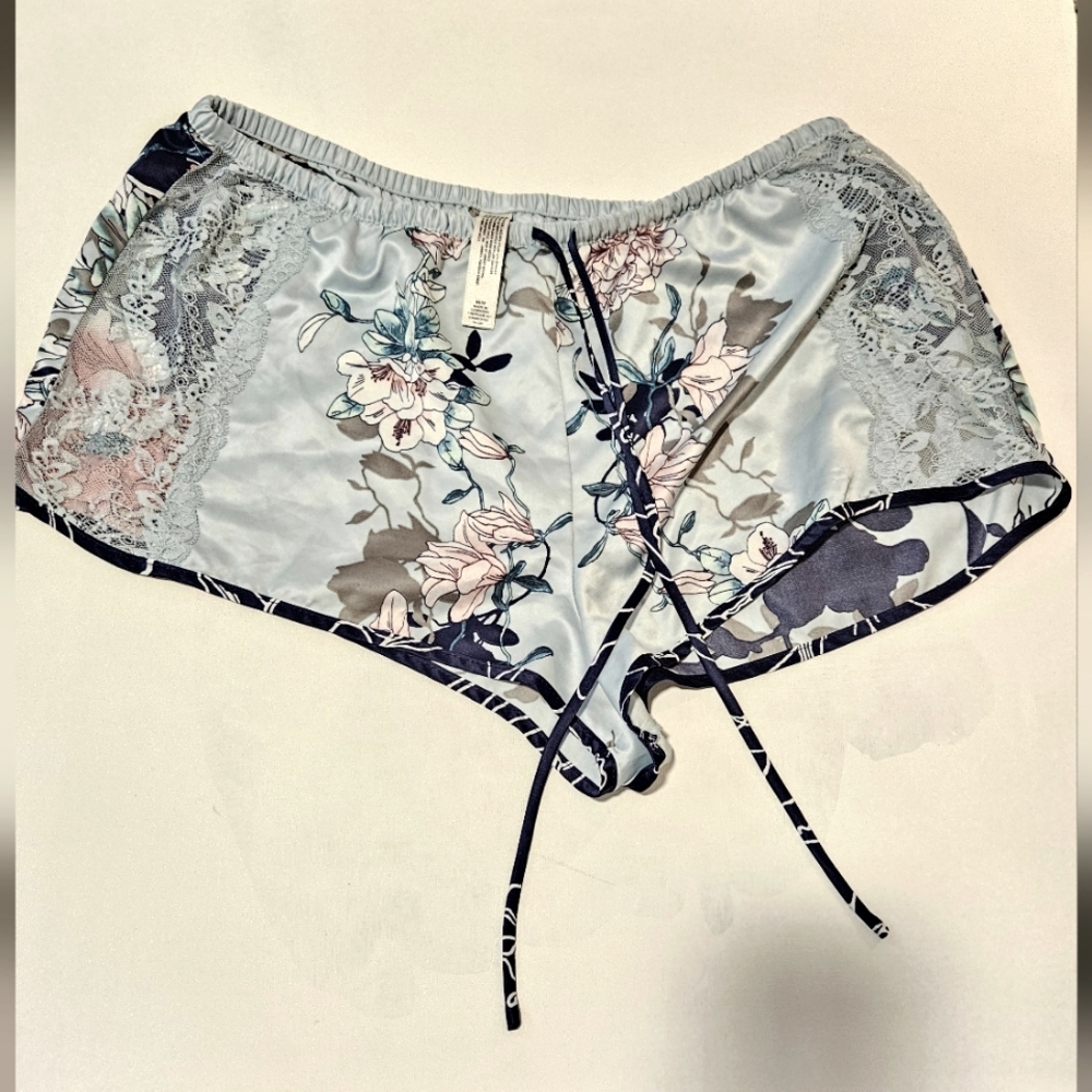 Floral Satin Lace Trim Shorts